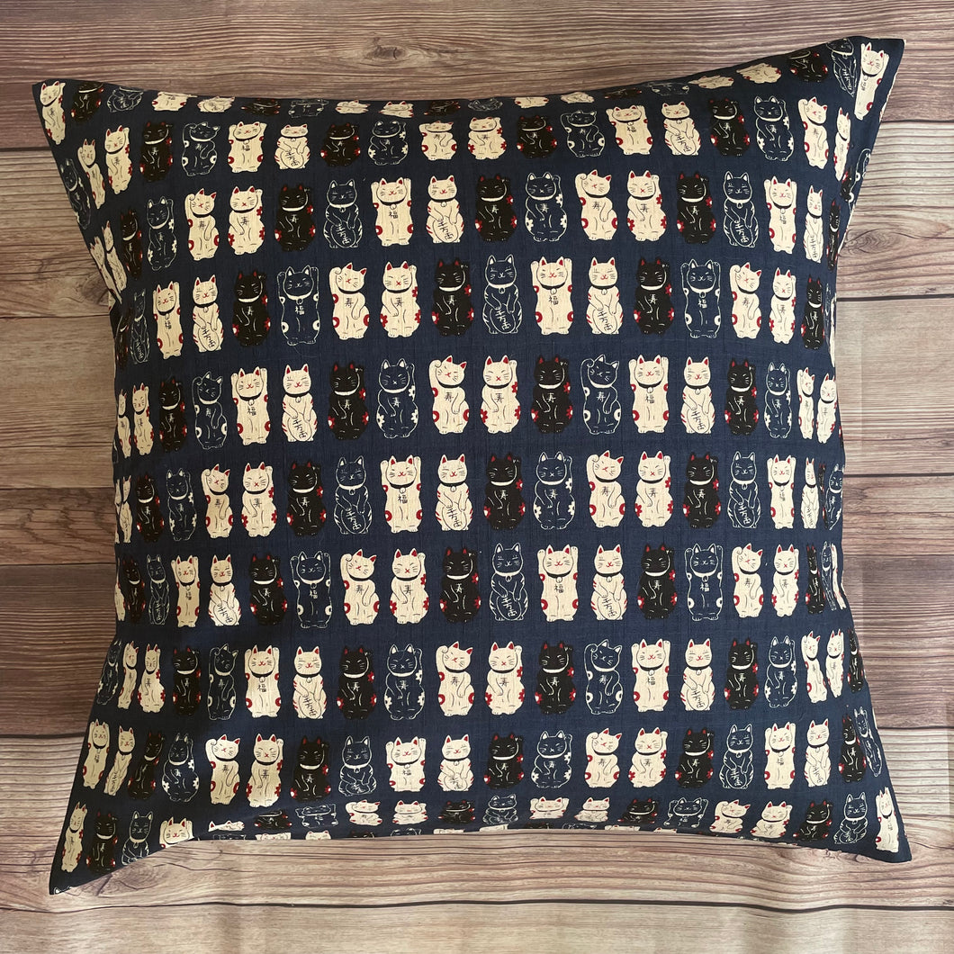 Blue Lucky Cats Cushion Cover
